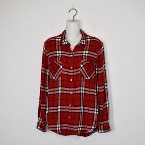 Lucky Brand Plaid Button Down Shirt Sz S Back Slit India Western Preppy Boho